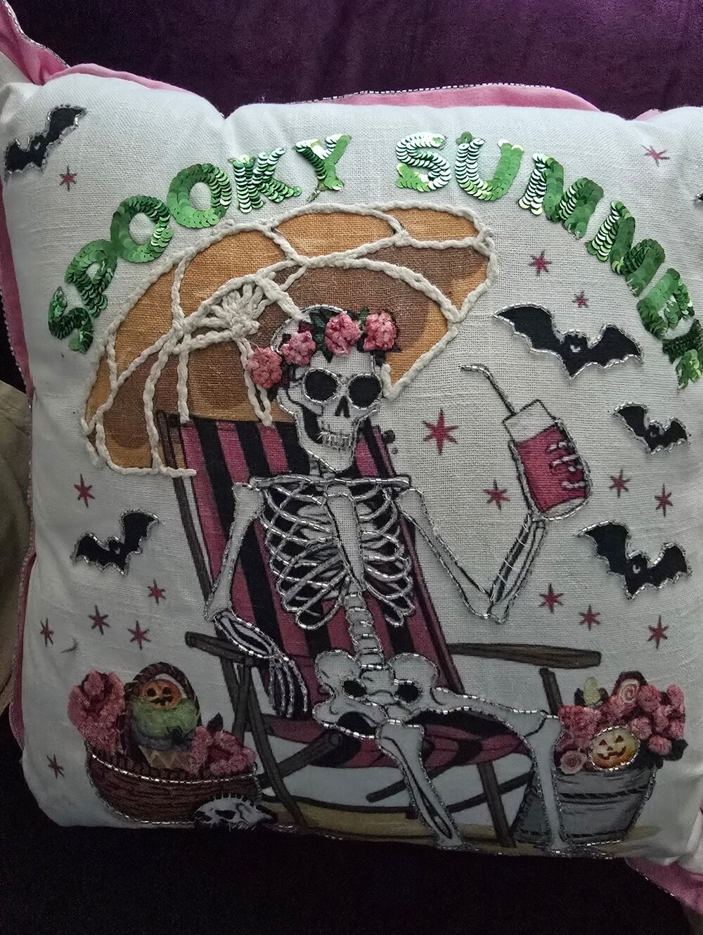 cupcakes and cashmere summer skeleton pillow Halloween